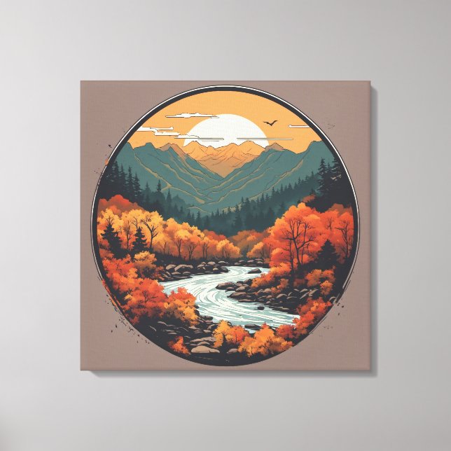 Fall i bergen - färggrafik canvastryck (Framsida)