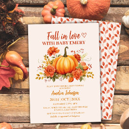 Fall i blommigt med kärlek-vattenfärg Pumpkin-baby Inbjudningar