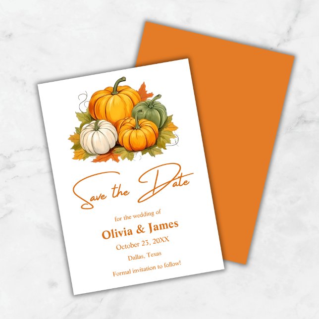 Fall i Kärlek Autumn Rustic Pumpkin Bröllop Spara Datumet (Fall in Love Autumn Rustic Pumpkin Wedding Save The Date Card )