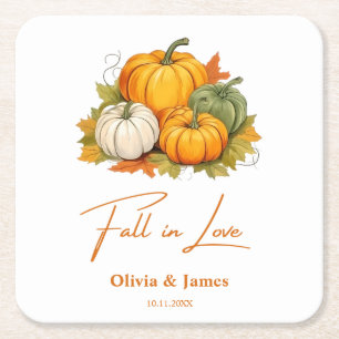 Fall i Kärlek Autumn Rustic Pumpkin Bröllop Underlägg Papper Kvadrat
