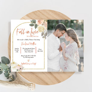 Fall i Kärlek Baby Shower Rust Flowers Pumpkin Inbjudningar