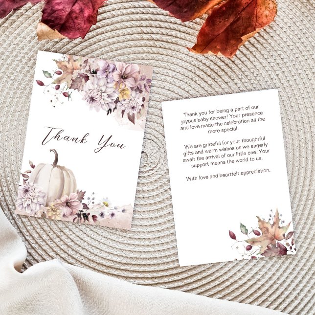 Fall i kärlek, babydusch, bladpumpa tack. tack kort (Fall inlove pastel boho pumpkin dahlias baby shower thank you cards)