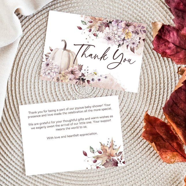 Fall i kärlek, babyduschboho-pumpan tack. tack kort (Fall in love autumn baby shower thank you cards boho pastel pumpkin dahlias thank you cards)