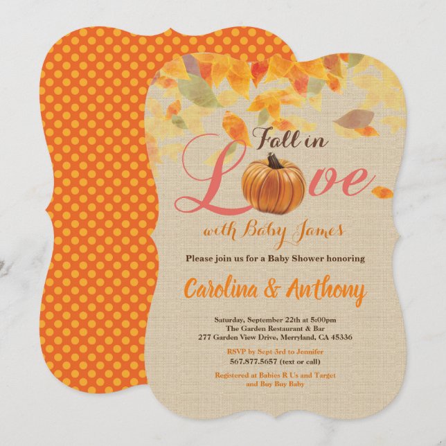 Fall i kärlek-babyduschinbjudan inbjudningar (Fram/baksida)