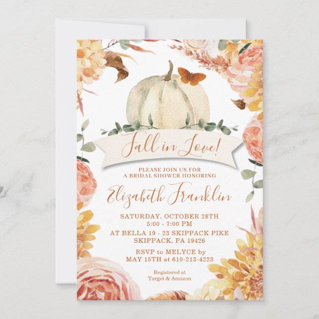 Fall i Kärlek Blommigt och Pumpkin Möhippa Inbjudningar (Framsida)