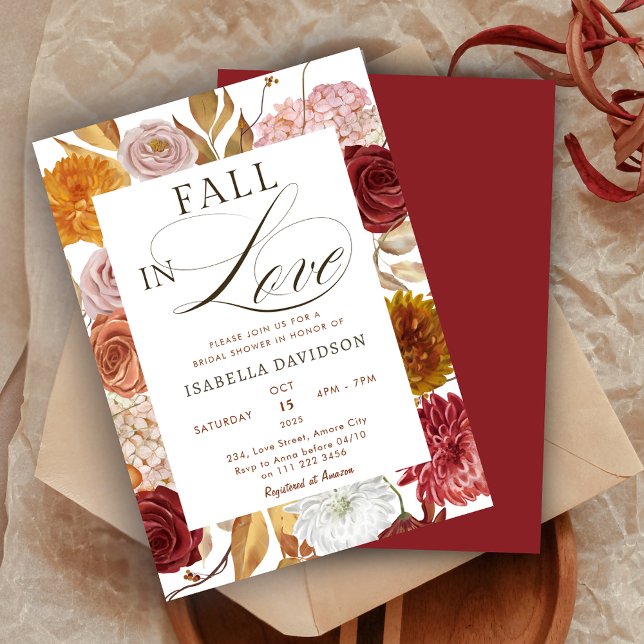 Fall i Kärlek Blommigt Rust Hösthösten Möhippa Inbjudningar (Fall in Love Floral Rust Autumn Bridal Shower Invitation)