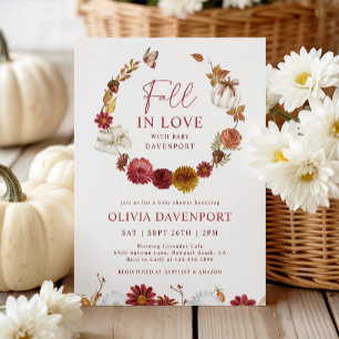 Fall i Kärlek Blommigt Rustic Autumn Baby Shower Inbjudningar