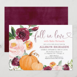 Fall i kärlek blommigt Rustic burgundy babydusch Inbjudningar