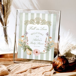 Fall i Kärlek Blommigt Vintage Baby Shower Välkoms Poster