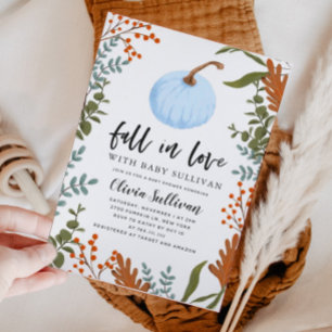 Fall i Kärlek Blue Pumpkin Baby Shower Inbjudningar