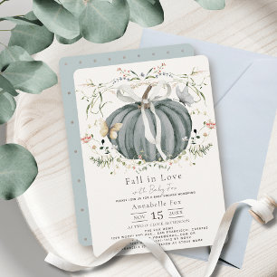 Fall i Kärlek Blue Pumpkin Wildblomma Baby Shower Inbjudningar