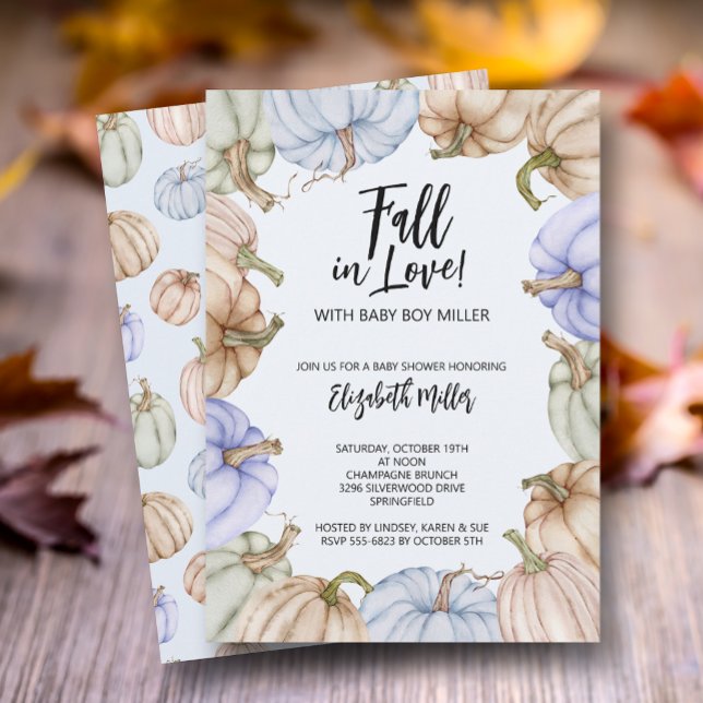 Fall i Kärlek Blue Pumpkins Baby Shower Inbjudningar (Blue pumpkins boy baby shower Fall In Love invitations, INSTANT DOWNLOAD and/or PRINTED)