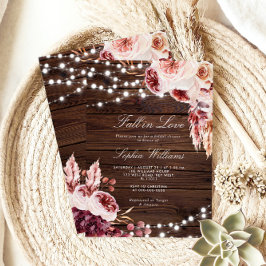 Fall i Kärlek Bohemian Rustic Wood Möhippa Inbjudningar