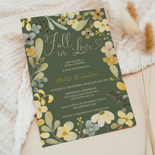 Fall i kärlek boho blommigt möhippa för höstchic inbjudningar (Fall in love boho floral autumn chic bridal shower invitation)