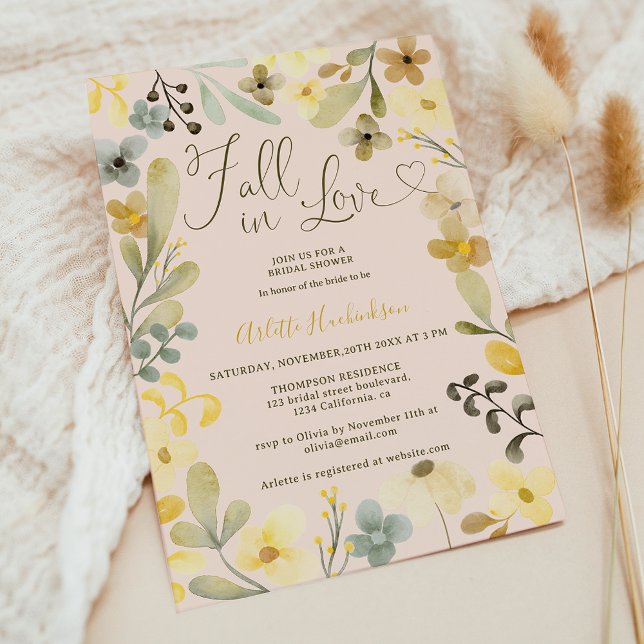 Fall i kärlek boho blommigt möhippa för höstchic inbjudningar (Fall in love boho floral autumn chic bridal shower invitation)