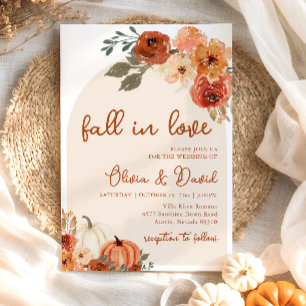 Fall i Kärlek Boho Blommigt Pumpkin Autumn Bröllop Inbjudningar