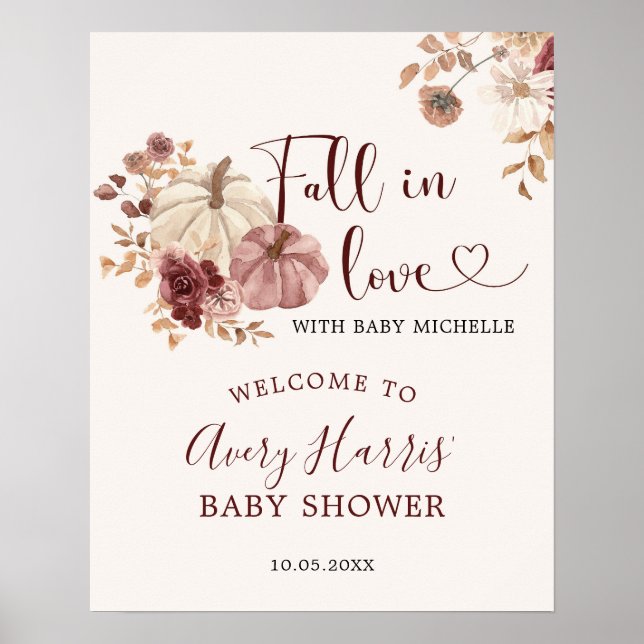 Fall i Kärlek Boho Blommigt Pumpkin Välkomstskylt Poster (Framsidan)