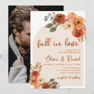 Fall i Kärlek Boho Blommigt Rustic Autumn Bröllop Inbjudningar