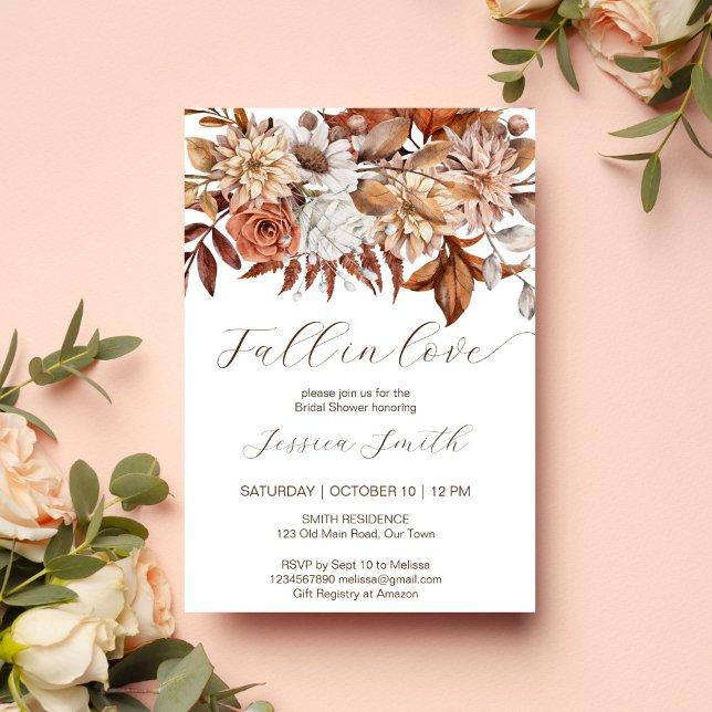 Fall i kärlek boho brun blomma möhippa inbjudningar (Fall in love earthy boho desert brown bridal shower template invitation instant digital download )