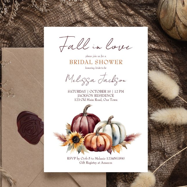 Fall i kärlek boho pumkin-möhippan för solros inbjudningar (Fall in love burgundy pumpkins sunflowers bridal shower template invitation digital download autumn)