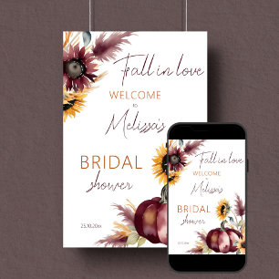Fall i kärlek boho pumkin-solblommor välkomstskylt poster