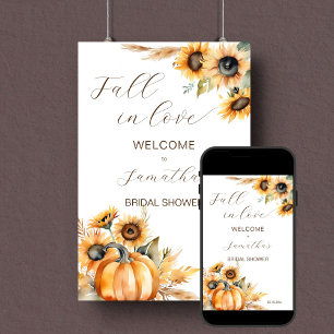 Fall i kärlek boho pumkin-solblommor välkomstskylt poster