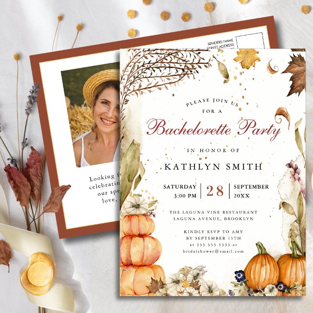 Fall i Kärlek, Botaniska pumpkin Bachelorette Part Inbjudan Vykort (Skapare uppladdad)