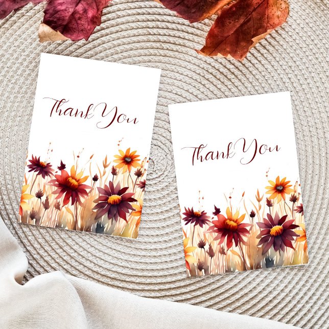 Fall i kärlek burgundisk möhippa tack. tack kort (Fall in love bridal shower wedding thank you card template burgundy orange yellow dahlias thank you)