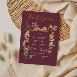 Fall i Kärlek Burgundy Blommigt Elegant Baby Showe Tack Kort