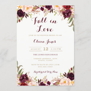 Fall i Kärlek Burgundy Blommigt Möhippa Card Inbjudningar
