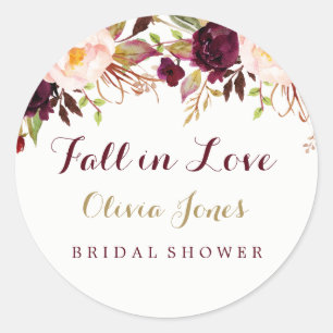 Fall i Kärlek Burgundy Blommigt Möhippa Sticker Runt Klistermärke