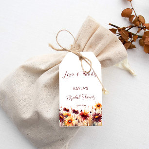 Fall i kärlek burgundy dahlias möhippa-förmån presentetikett