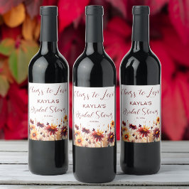 Fall i kärlek burgundy dahlias möhippa-förmån vinflaska etikett