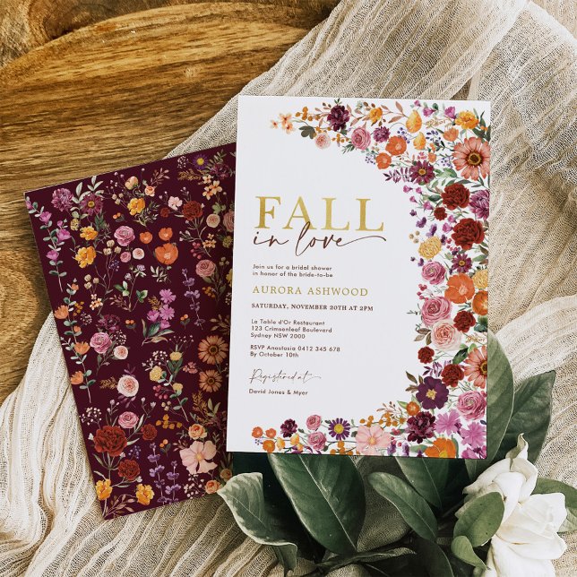 Fall i Kärlek Burgundy Orange Blommigt Möhippa Inbjudningar (Skapare uppladdad)