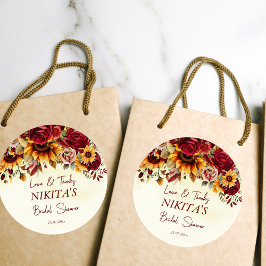 Fall i kärlek burgundy ro solblommor tack. runt klistermärke