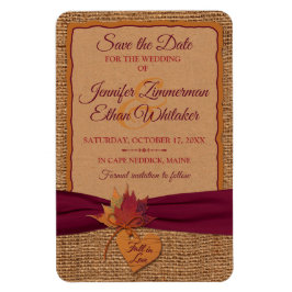 Fall i Kärlek Burlap, Lämnar Spara datum (stor) Magnet