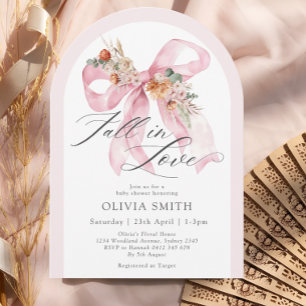 Fall i Kärlek Elegant Rosa Bow Blommigt Baby Showe Inbjudningar
