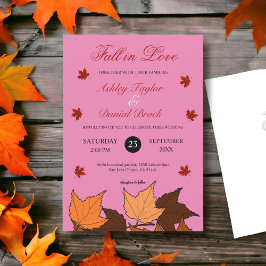 Fall i Kärlek Elegant Rosa Löv Fall Wedding Inbjudningar