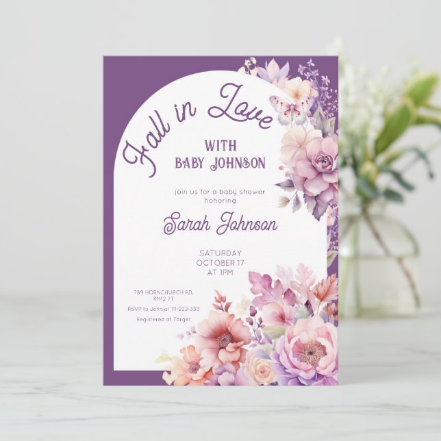 Fall i kärlek fall blommigt baby bloomdusch för ba inbjudningar (Stående Fram)