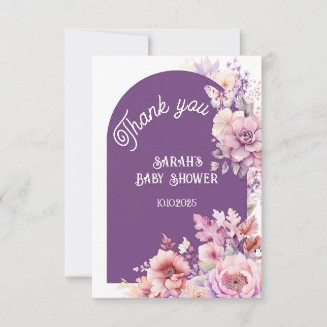 Fall i kärlek faller blommigt baby-blocket tack va kort (Framsida)