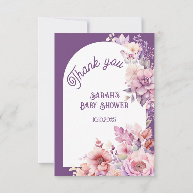 Fall i kärlek faller blommigt baby-blocket tack va kort (Framsida)