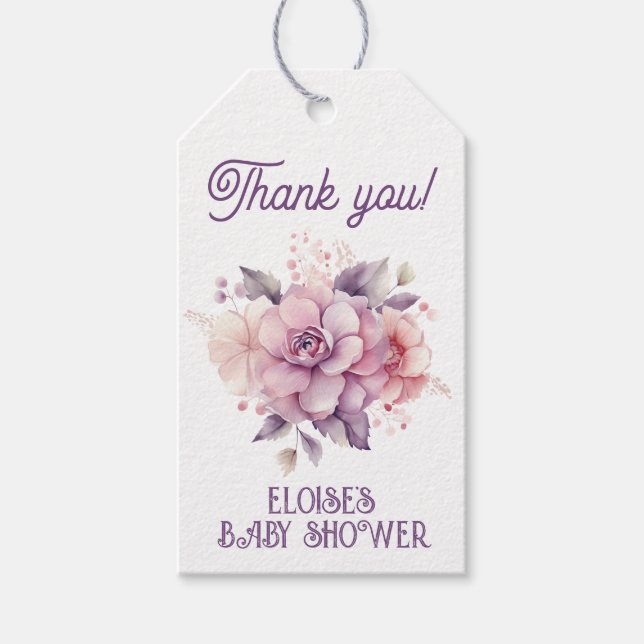 Fall i kärlek faller blommigt baby i blomning tack presentetikett (Framsidan)