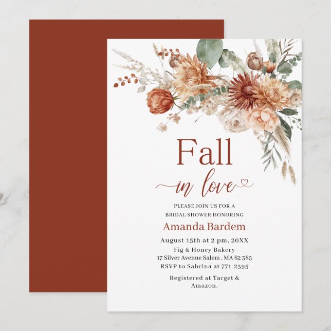 Fall i Kärlek Flowers Watercolor möhippa Inbjudningar (Fram/baksida)