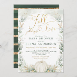 Fall i Kärlek Greenery Guld Pumpkin Baby Shower Inbjudningar