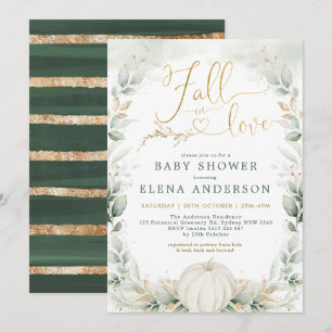 Fall i Kärlek Greenery Guld Pumpkin Baby Shower Inbjudningar