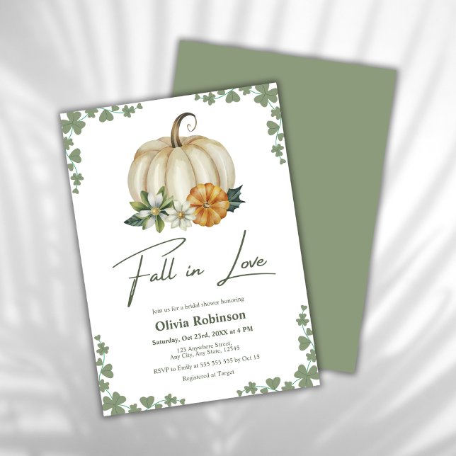 Fall i Kärlek Greenery Pumpkin Möhippa Inbjudningar (Fall in Love Greenery Pumpkin Bridal Shower Invitation )
