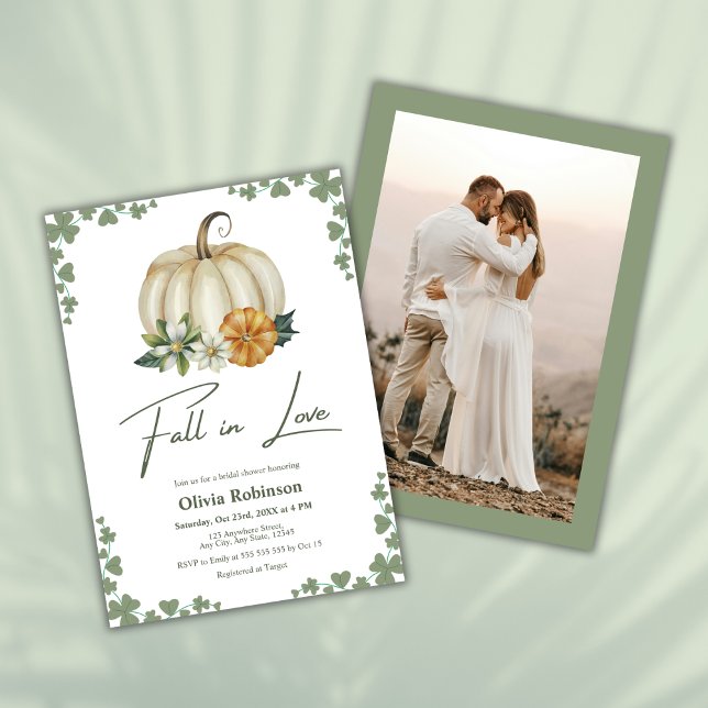 Fall i Kärlek Greenery Pumpkin Photo Möhippa Inbjudningar (Fall in Love Greenery Pumpkin Photo Bridal Shower Invitation  )
