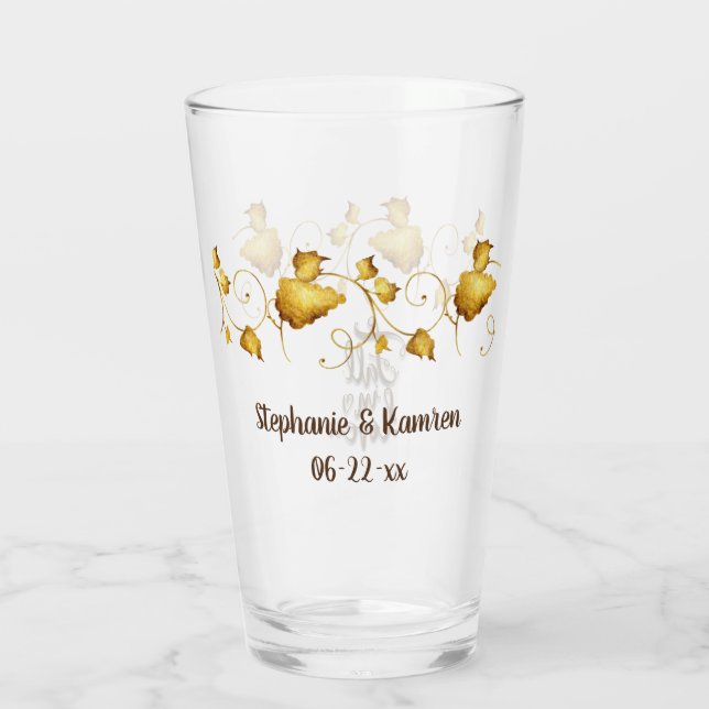 Fall i Kärlek höst Bröllop med Namn och datum Glaskopp (Baksida)