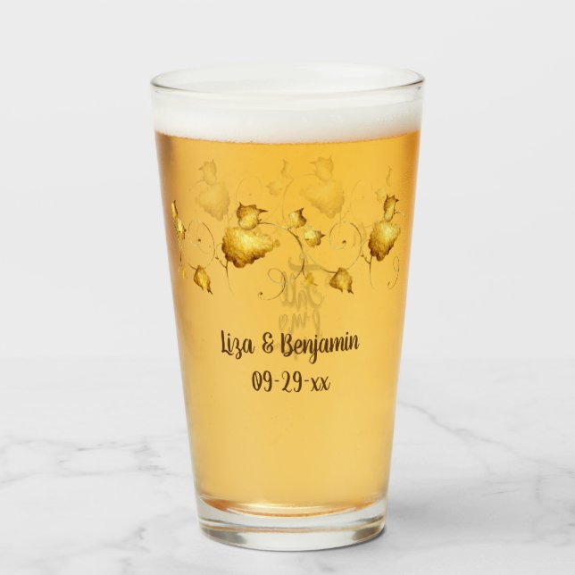 Fall i Kärlek höst Bröllop med Namn och datumglas Glaskopp (Baksida fylld)