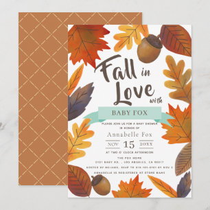 Fall i Kärlek Höst löv Brown Baby Shower Inbjudningar